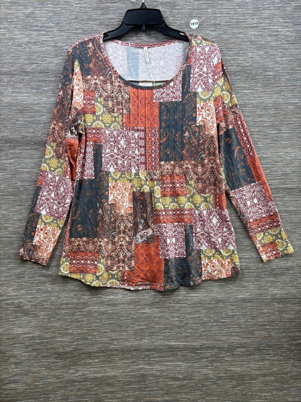 TAOHUADAO Shirt Womens M Multicolor Paisley Patchwork Boho Scoop Neck Top